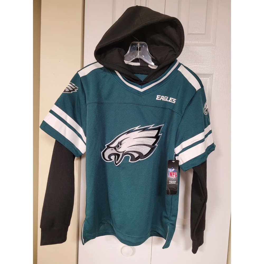 NFL Philadelphia Eagles Kids Hoodie Jersey Green Black Size XL 14-16 NWT